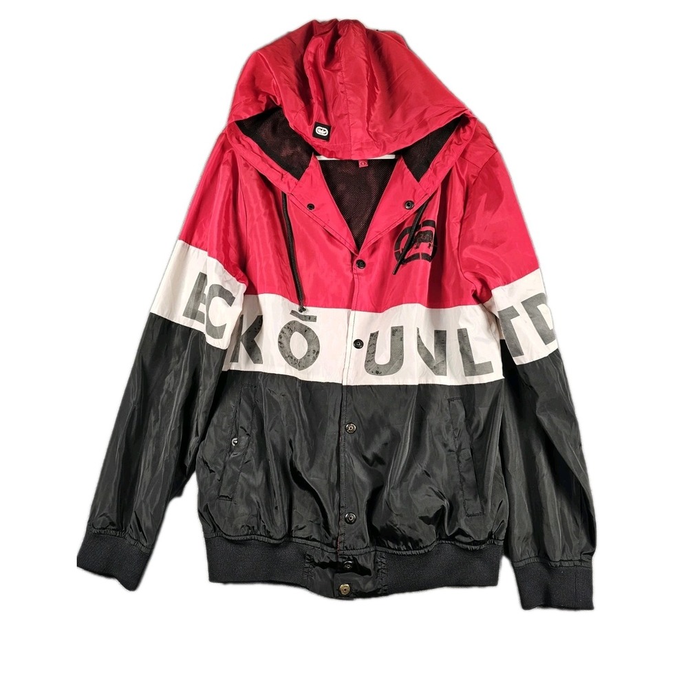 Vintage Ecko Unltd Track Jacket Full Snap Mens Small Black Red White Hooded